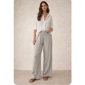 Talia Benson 100% Linen Wide Leg Palazzo Pants L Minimalist Coastal Resortwear
